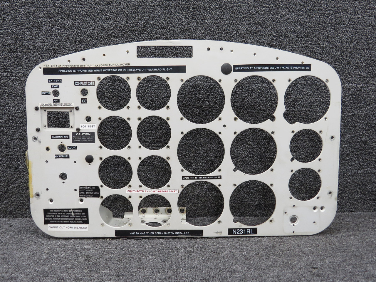 206-075-277-105 Bell 206B Instrument Panel Assembly 206-075-277-105 Bell 206B Instrument Panel Assembly